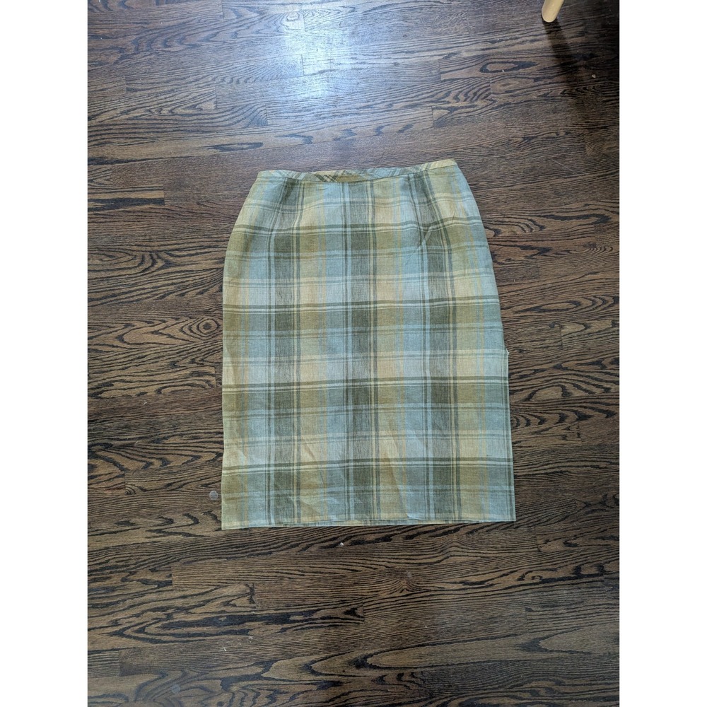 Vintage Talbots Linen Maxi Pencil Skirt Sz 20w Plus Plaid Tartan Straight 90's
